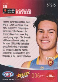 2018 Select AFL Rising Stars #SRS15 Cameron Rayner Back